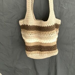 Lina: Brown/Tan/Beige/ White Woven (crocheted) Shoulder Bag